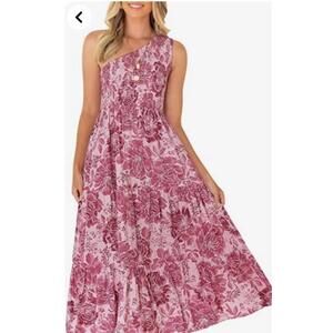 Zcsia Dress Womens One Size  Pink Floral Tropical Smocked Ruffle Beach Boho